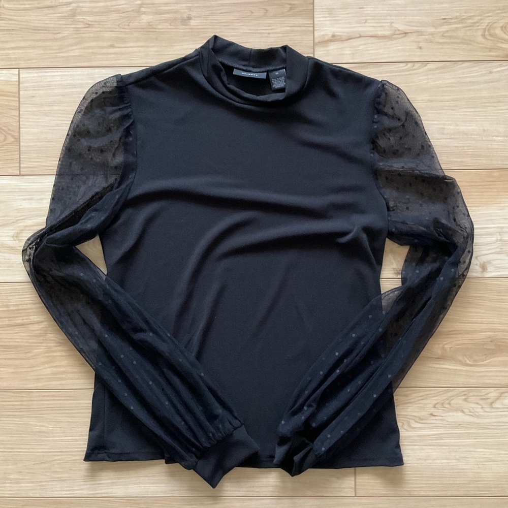 Halogen Mock Neck Mesh Sleeve Top, Size M - Picture 2 of 4